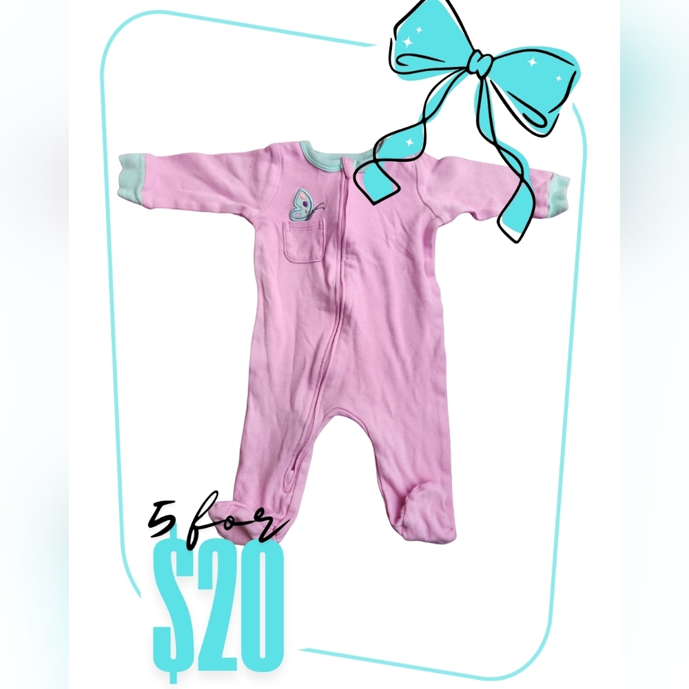 Pink and Mint Butterfly One Piece Footie